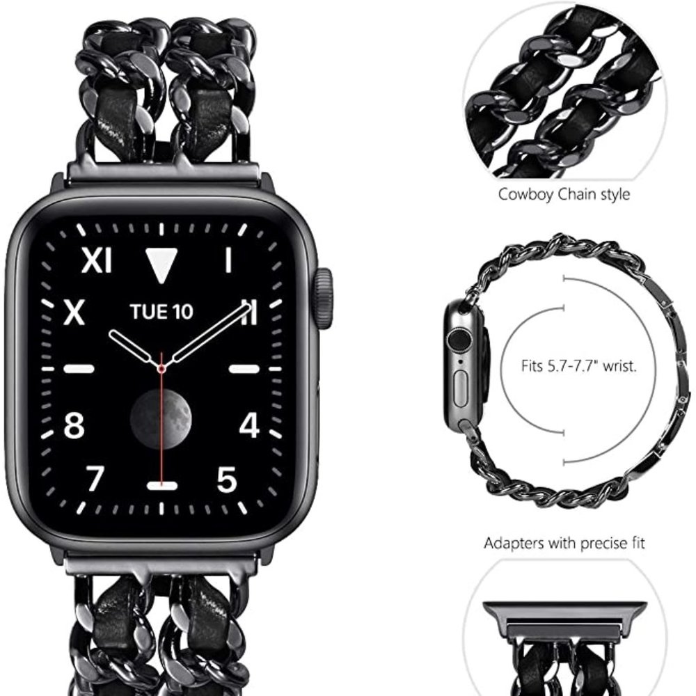 NEW Strap Chain Leather Stainless Band For Apple Watch - Picture 14 of 16